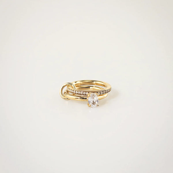 Oval Pave Duo Ring Set – Stackable Gold Rings