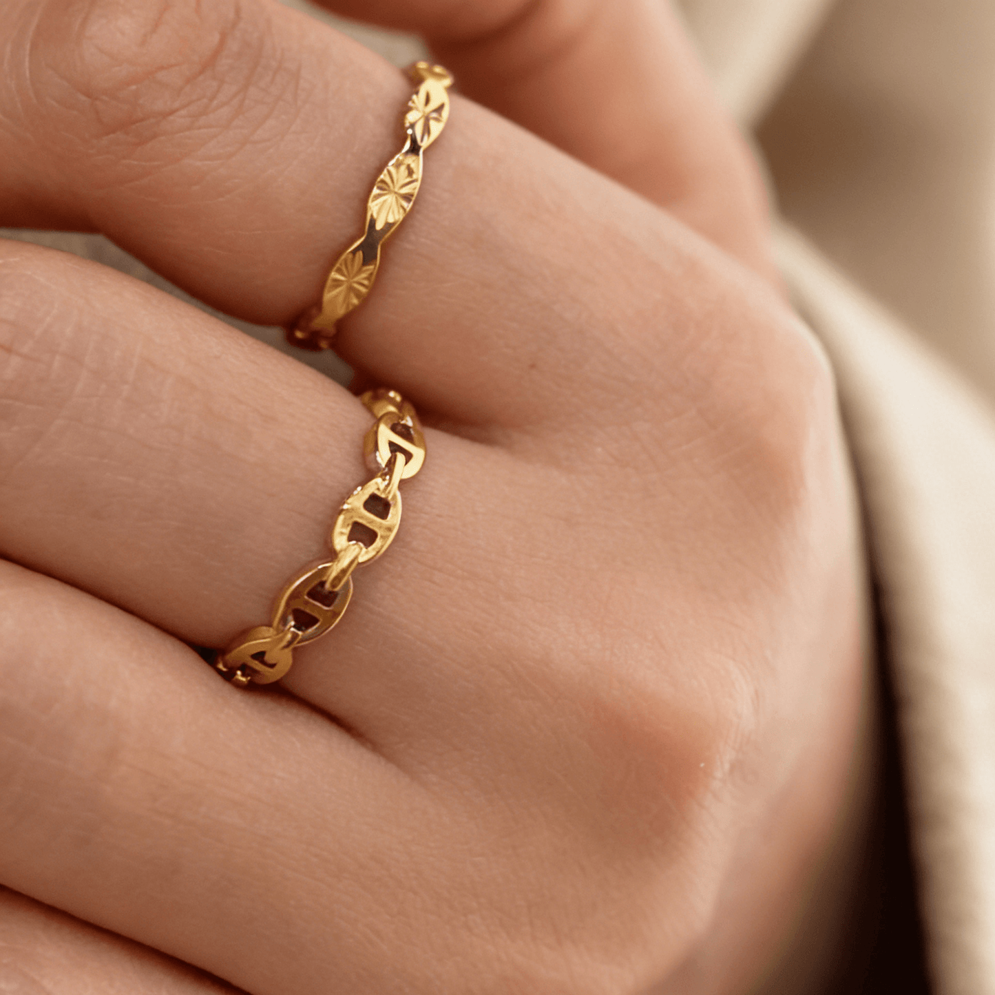 Waterproof Tarnish-Free Gold Stackable Band Ring, 18k gold-plated stainless steel
