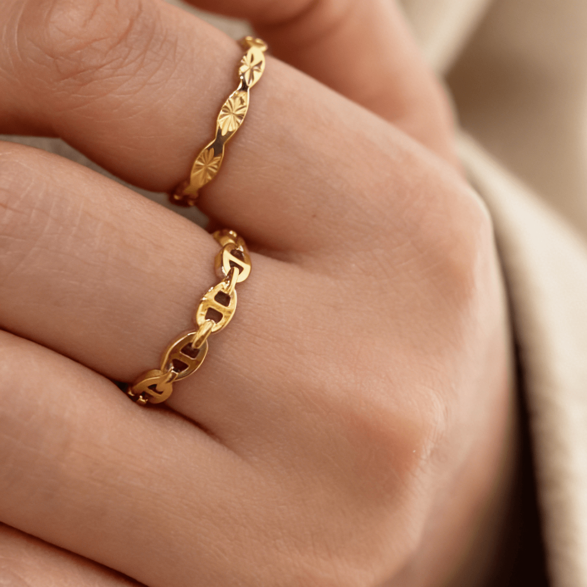 Waterproof Tarnish-Free Gold Stackable Band Ring, 18k gold-plated stainless steel