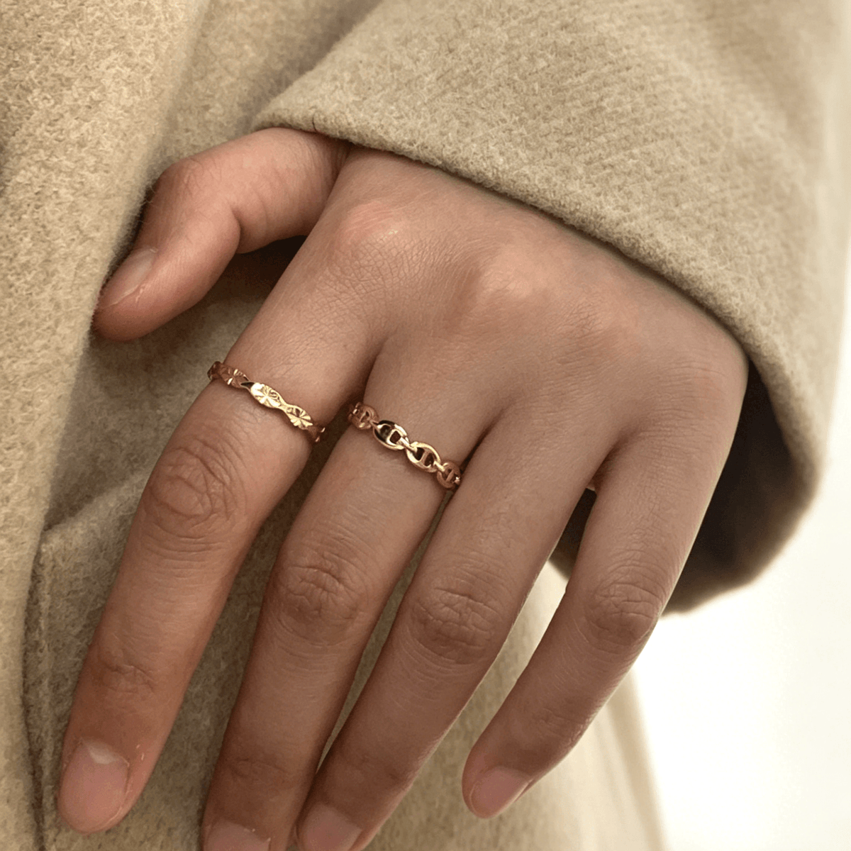 Waterproof Tarnish-Free Gold Stackable Band Ring, 18k gold-plated stainless steel