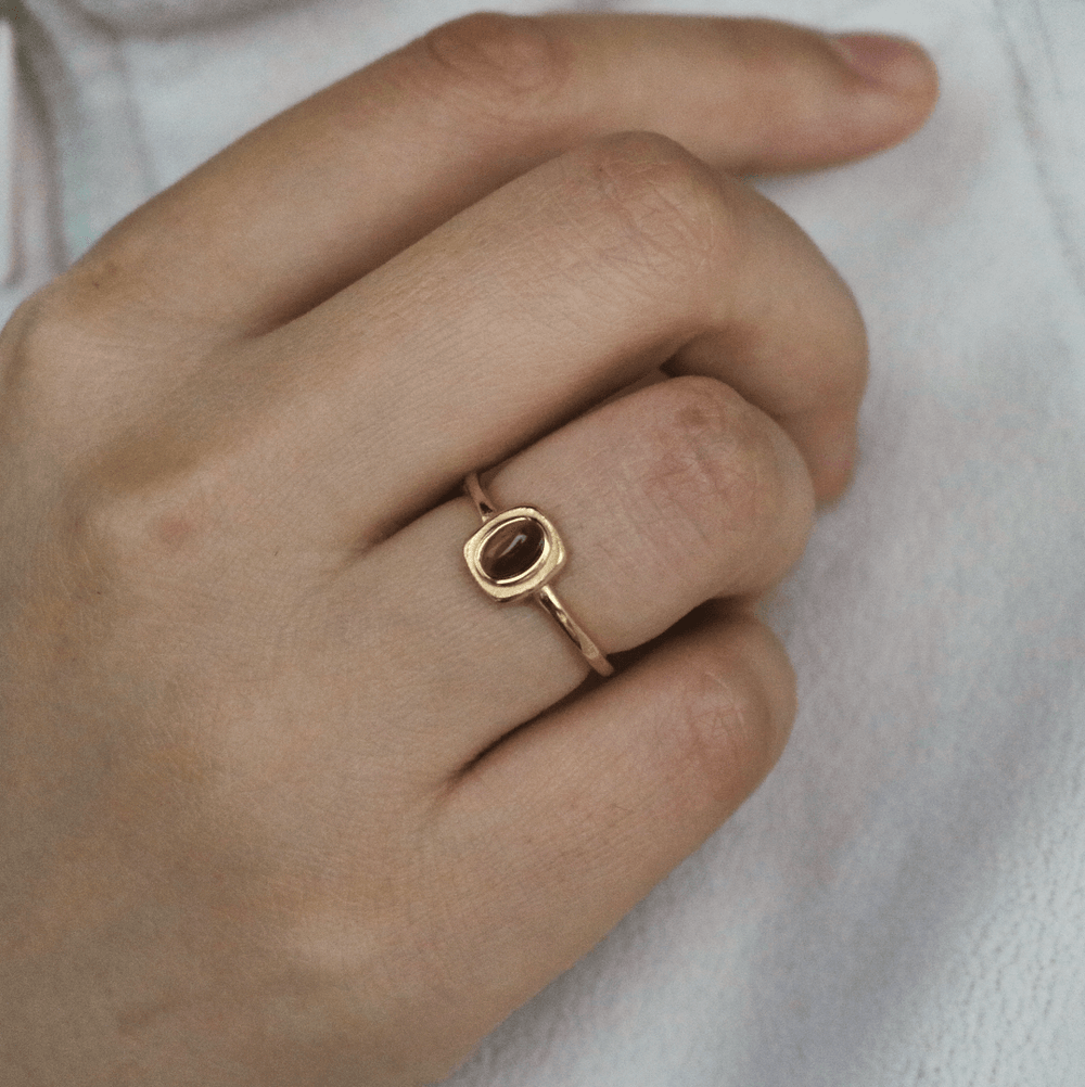 minimal tiger's eye ring in stainless steel, gold waterproof ring for women