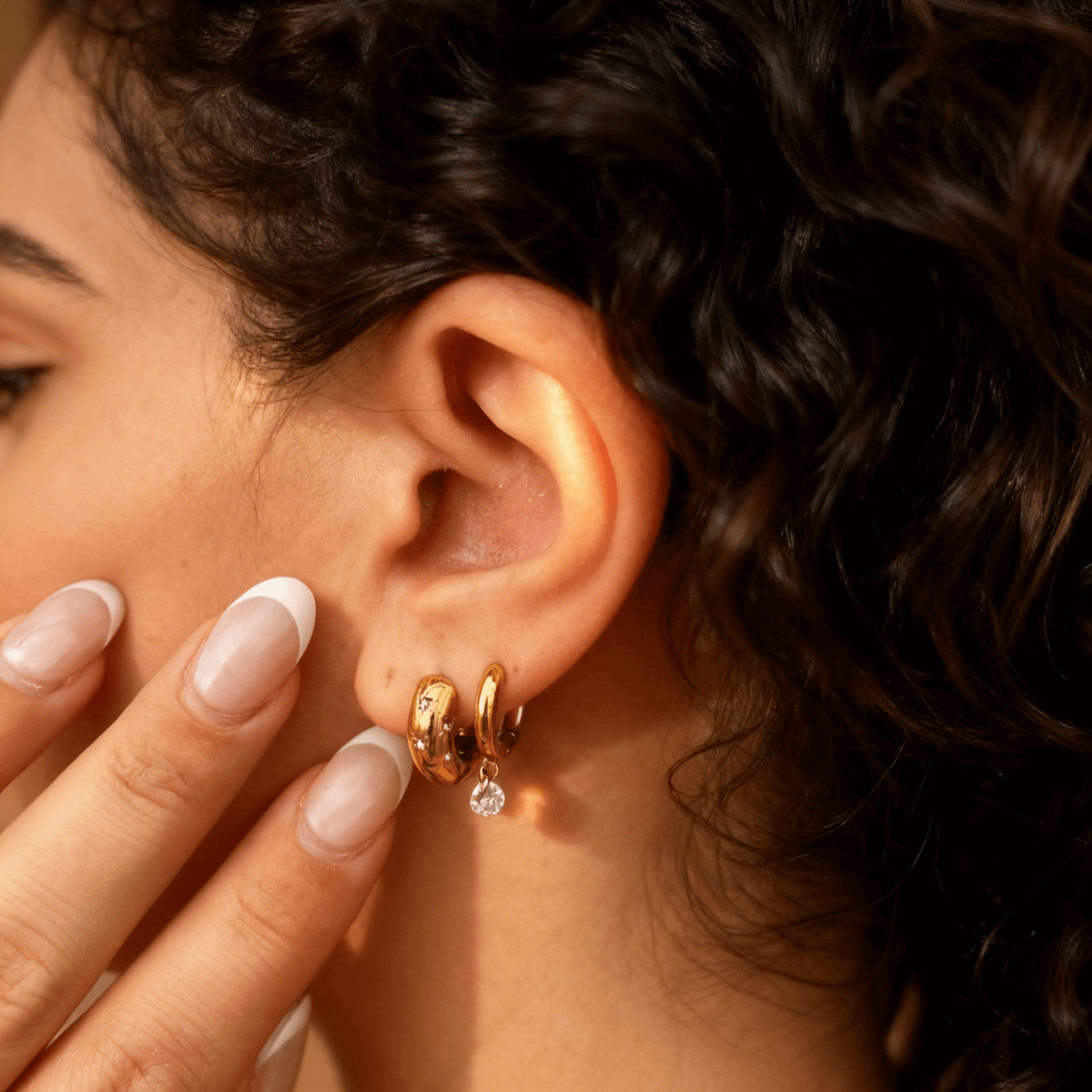 Stainless Steel Gold Hoop Earrings with Star Details, waterproof 18k gold-plated stainless steel