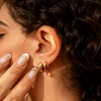 Stainless Steel Gold Hoop Earrings with Star Details, waterproof 18k gold-plated stainless steel
