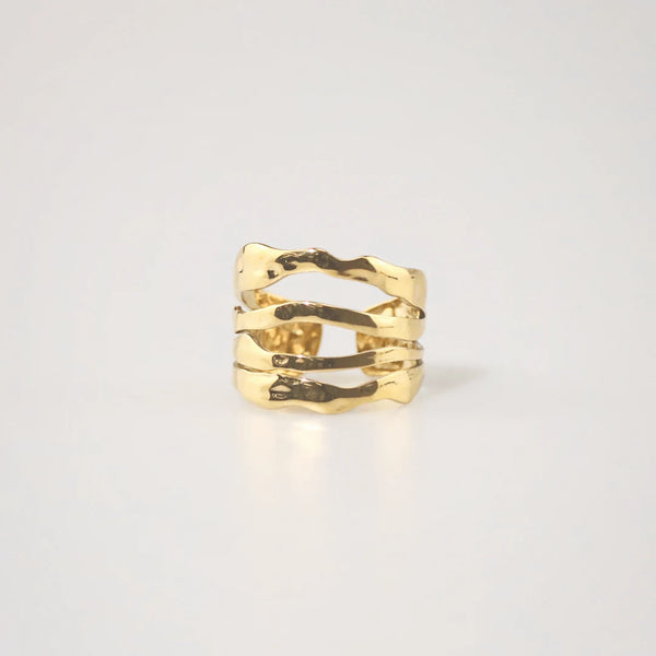 Waterproof Hammered Multi Row Ring - 18k Gold Stainless Steel