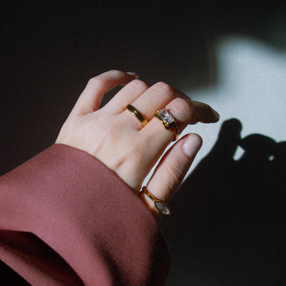 Gridline Band Ring, waterproof 18k gold-plated stainless steel