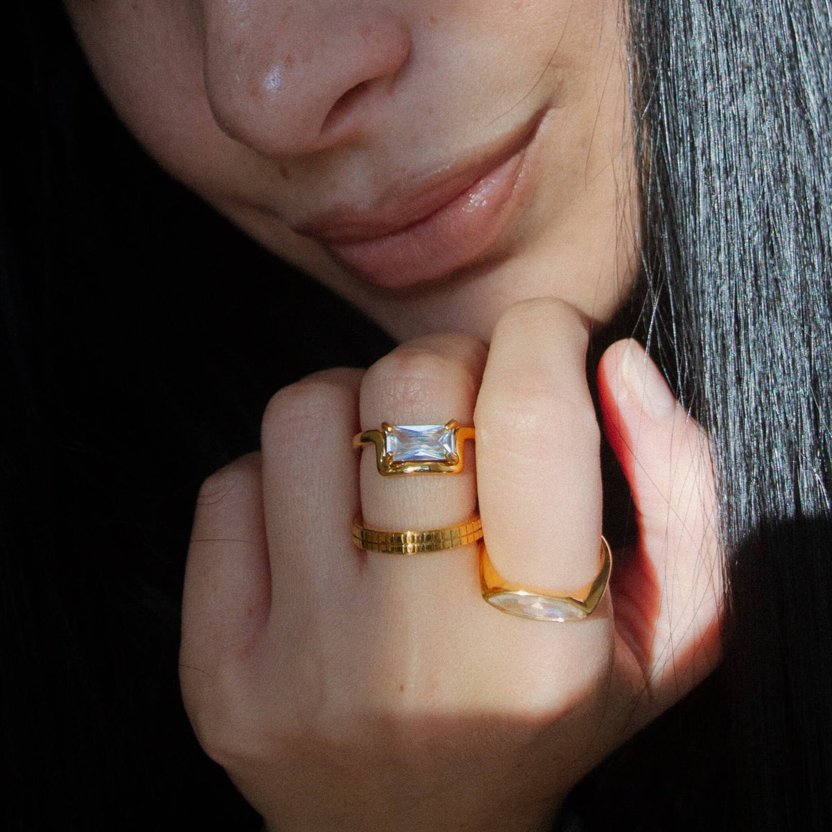 Gridline Band Ring, waterproof 18k gold-plated stainless steel