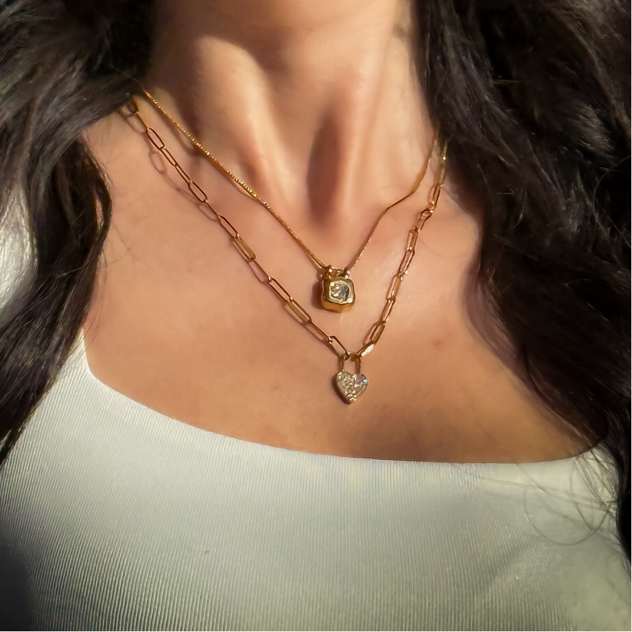 Ivery CZ Pendant Necklace, 18k gold-plated stainless steel