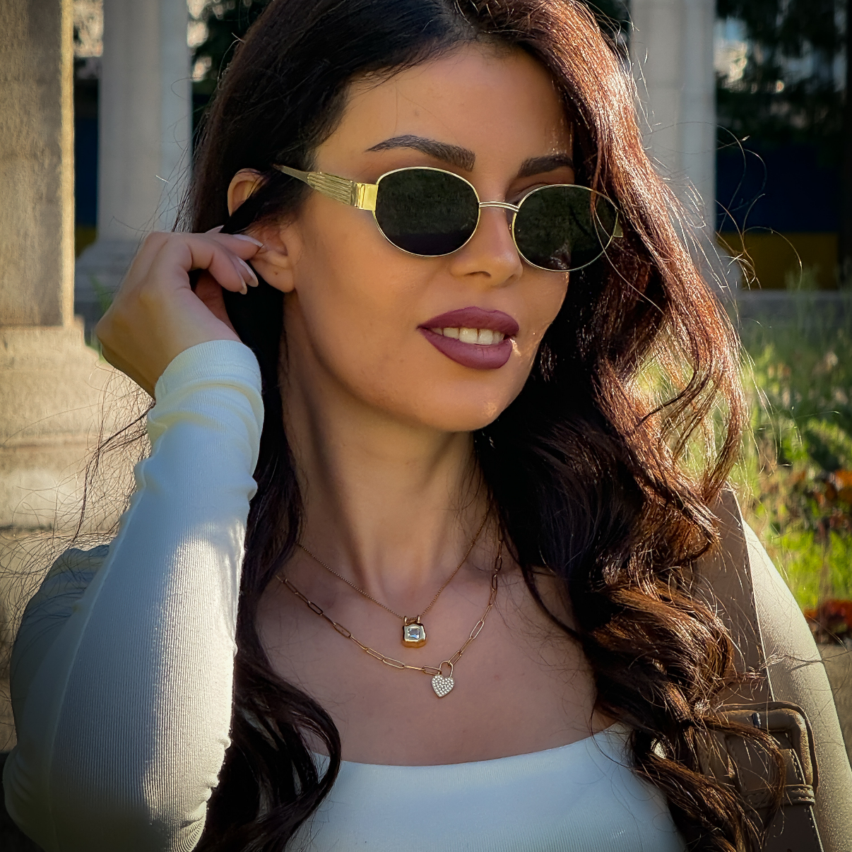 Ivery CZ Pendant Necklace, 18k gold-plated stainless steel
