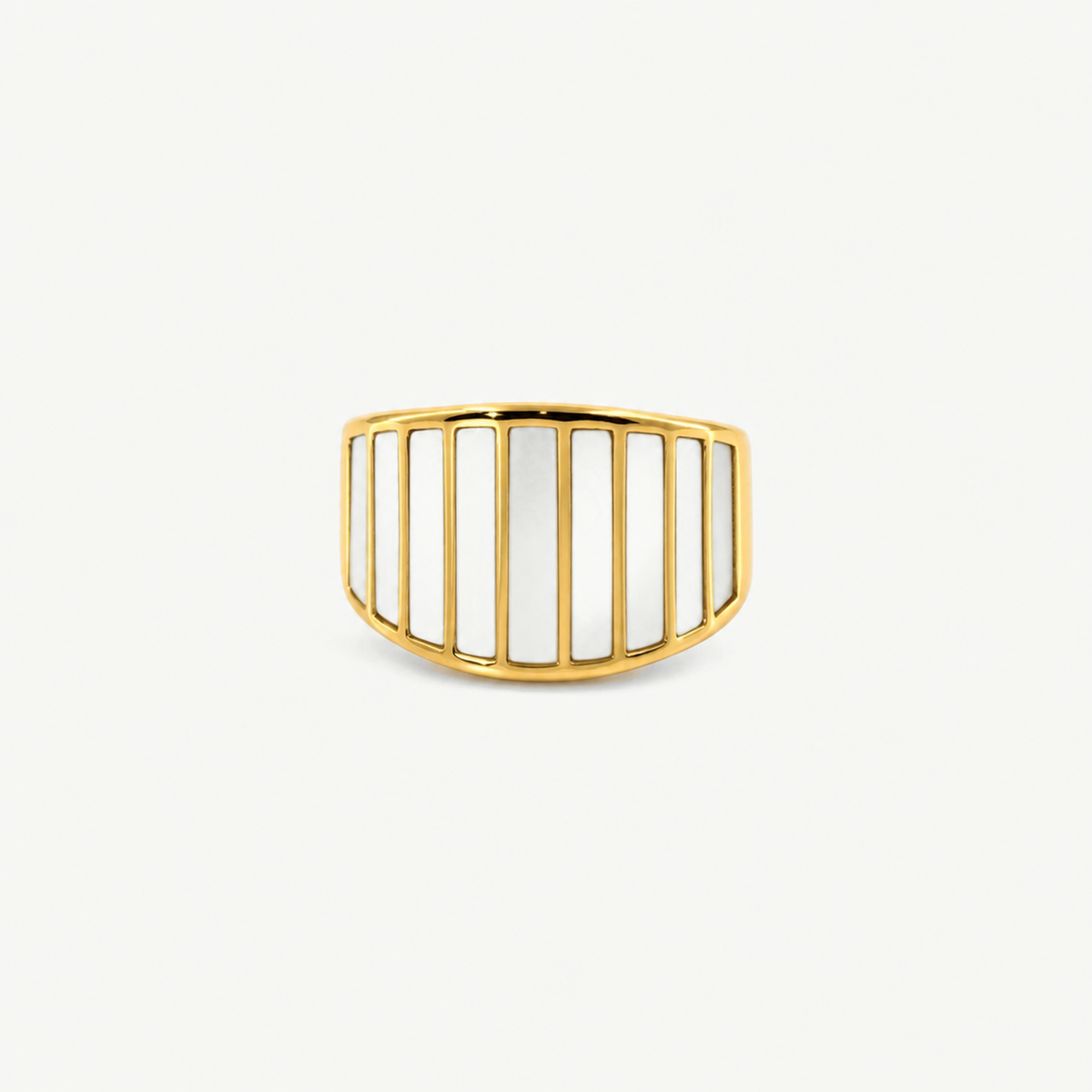 Gold Plated Striped Mother of Pearl Ring