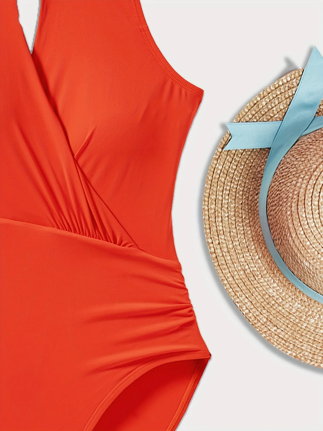 Stunning Red One - Piece Swimsuit at the Beach - Stylr