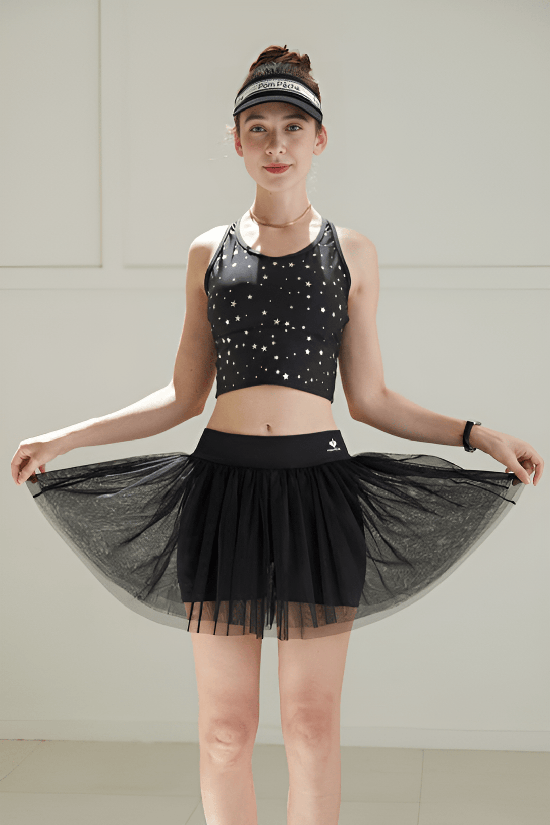 Swan See - through Mesh Double - layers 2 - in - 1 Side Pocket Pleated Black Skirt - Stylr