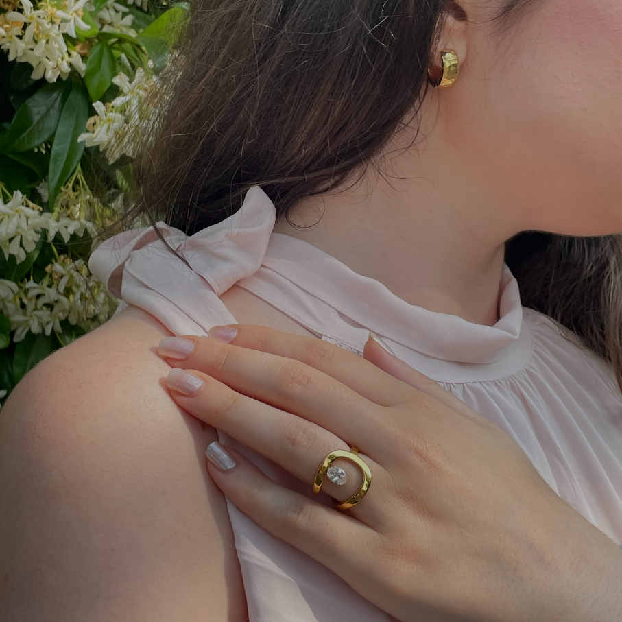 Hammered Small Hoops, waterproof 18k gold-plated stainless steel