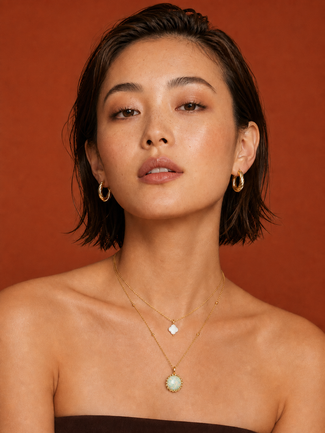 Terracotta Gaze jewelry set — worn