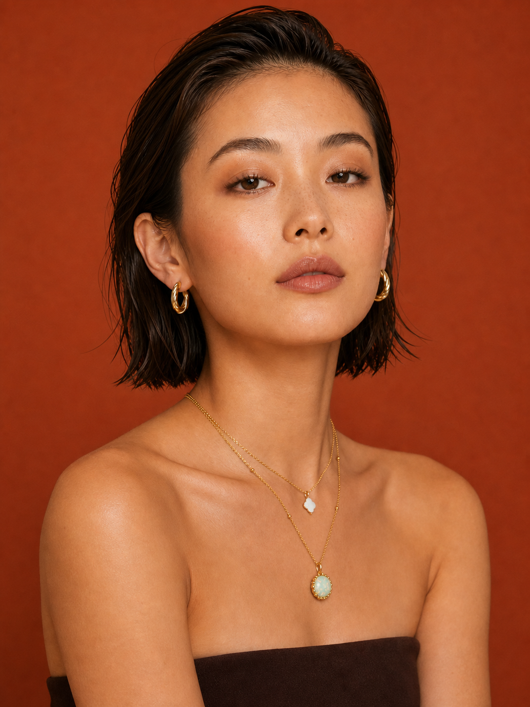 Terracotta Gaze jewelry set — worn