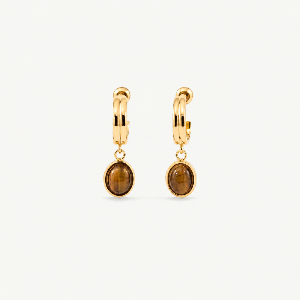 Tiger Eye Drop Hoop Earrings for Women