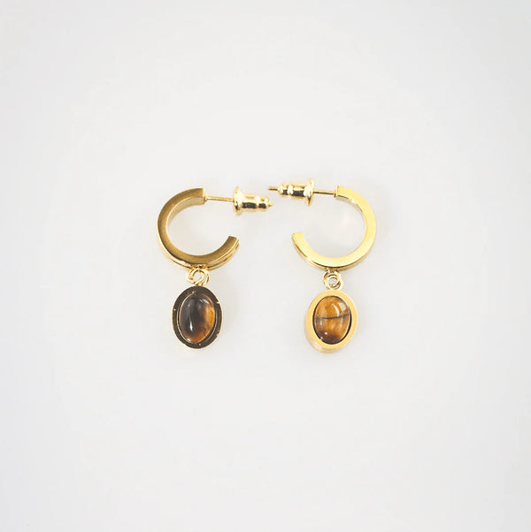 Tiger Eye Drop Hoop Earrings for Women