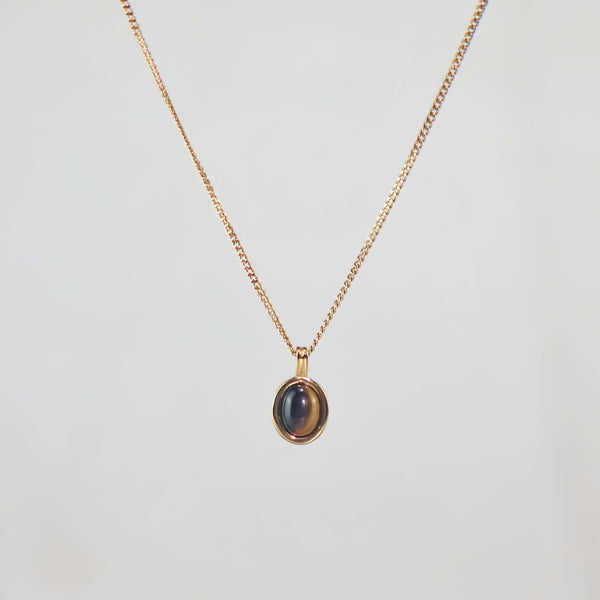 Waterproof Tiger's Eye Pendant Necklace - 18k Gold Plated
