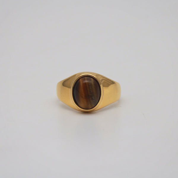 Waterproof Tiger's Eye Ring - 18k Gold Plated Stainless Steel
