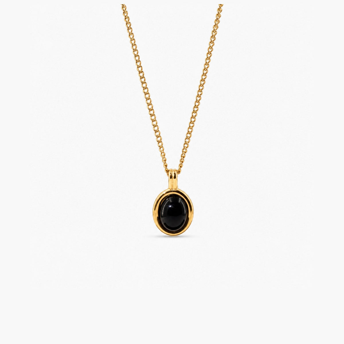 Tiny Black Onyx Necklace, waterproof 18k gold-plated stainless steel