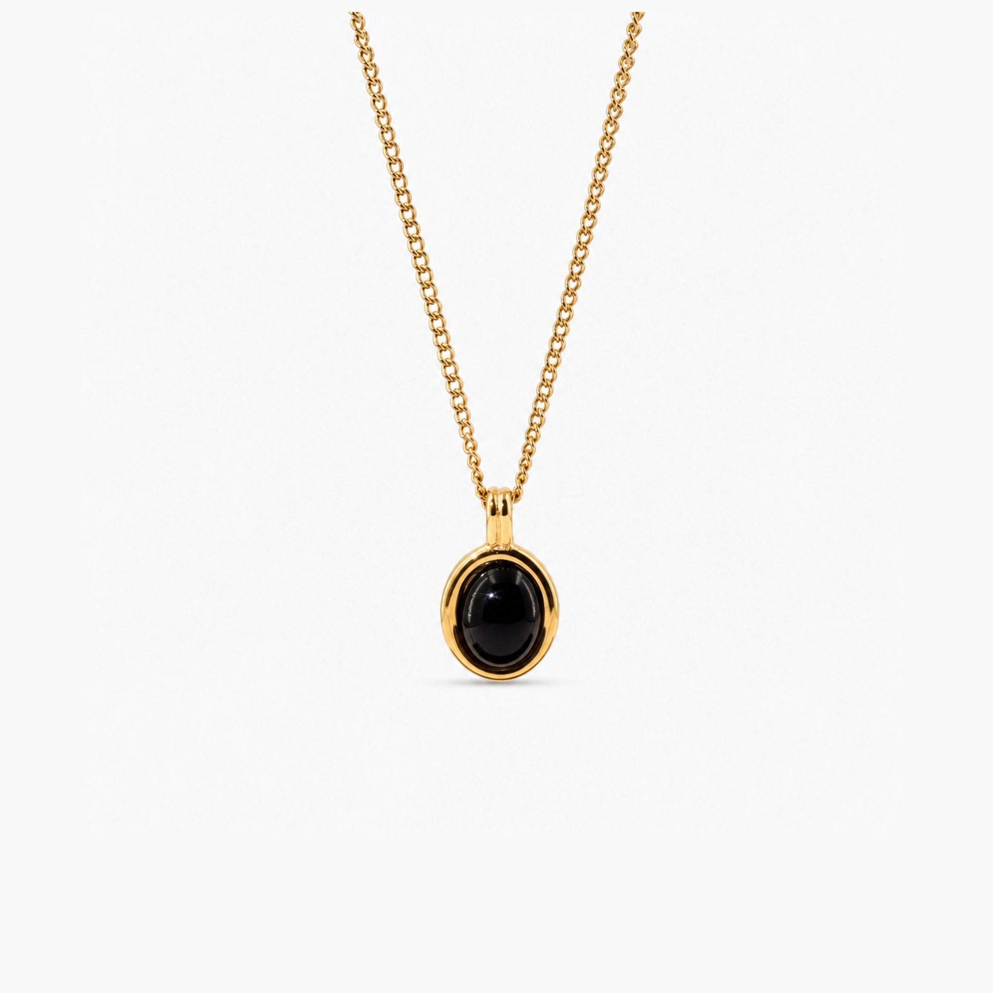 Tiny Black Onyx Necklace, waterproof 18k gold-plated stainless steel