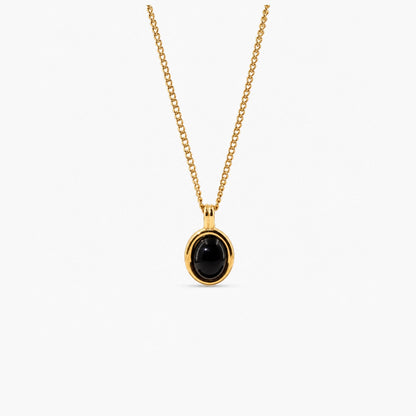Tiny Black Onyx Necklace, waterproof 18k gold-plated stainless steel