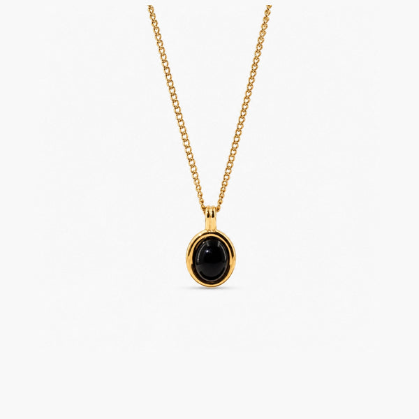 Tiny Black Onyx Necklace - Waterproof Stainless Steel Jewelry