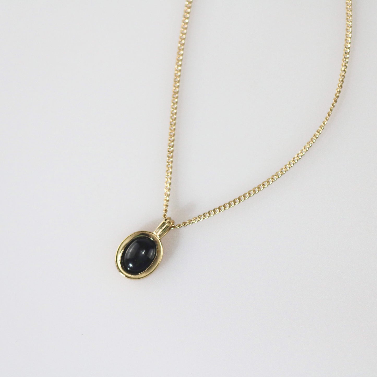 Tiny Black Onyx Necklace, waterproof 18k gold-plated stainless steel