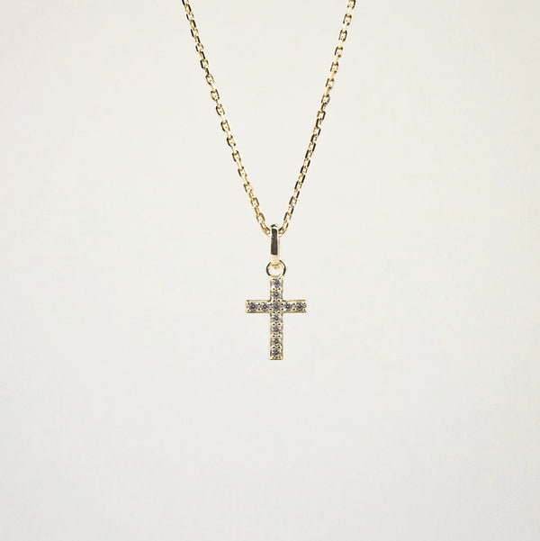 Tiny Pave Cross Necklace – Gold Plated Sterling Silver