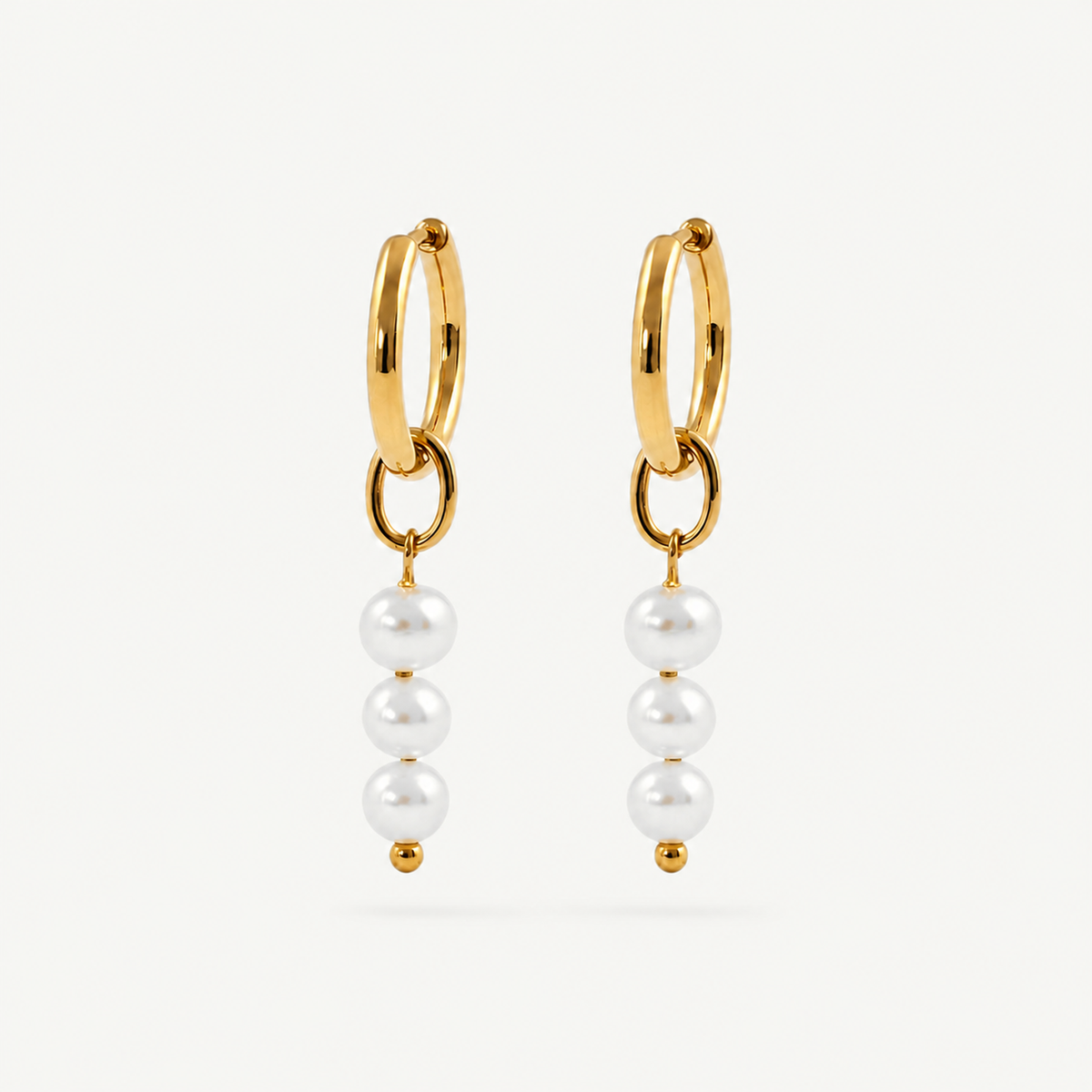 Triple Pearl Hoop Earrings - Waterproof 18k Gold