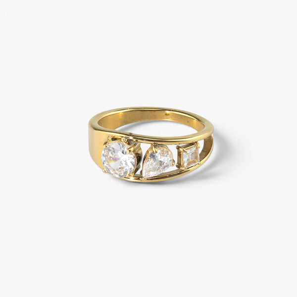 Mixed Cut Three Stone Ring - Open Gold Band