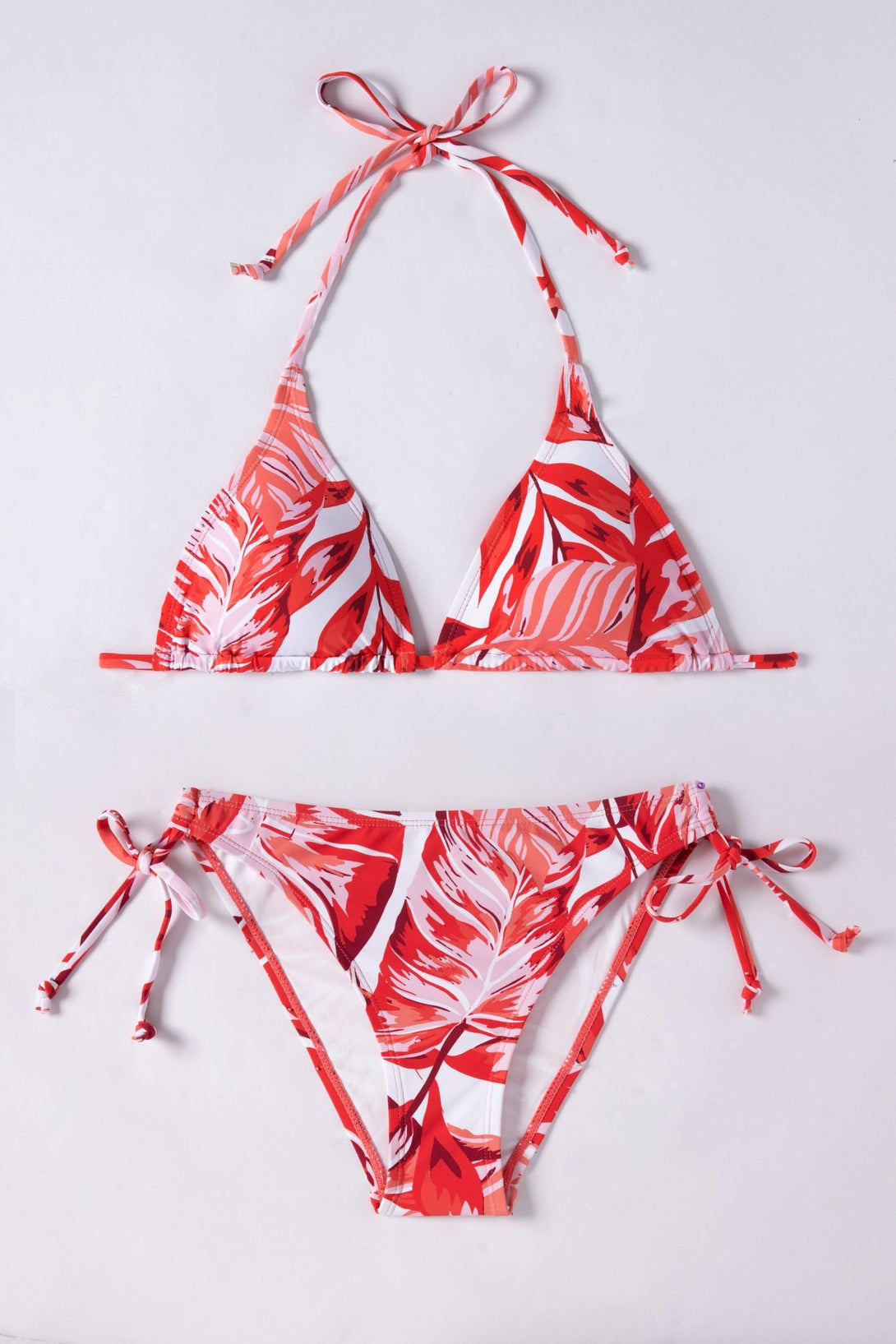 Two - piece Triangle Halter Rope Tie Side Thong Bikini Set - Stylr