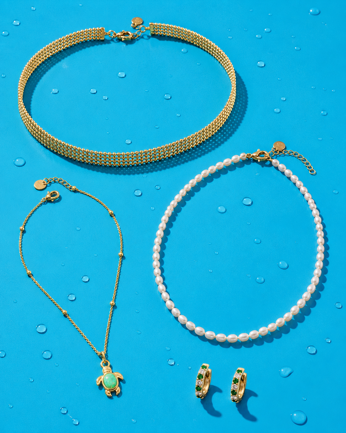 Verdant Tide jewelry set — flat lay
