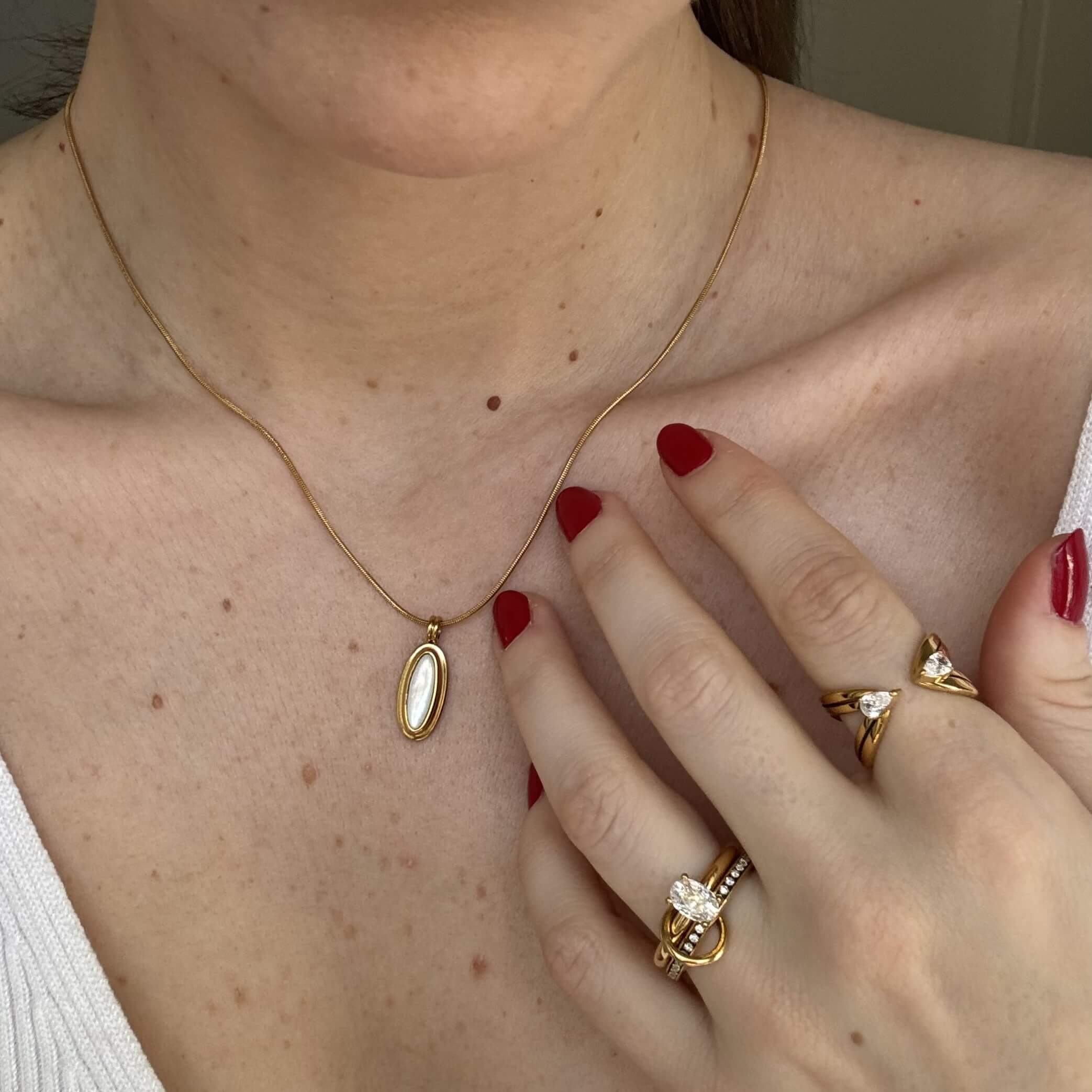 Oval Pave Duo Ring Set, waterproof 18k gold-plated stainless steel