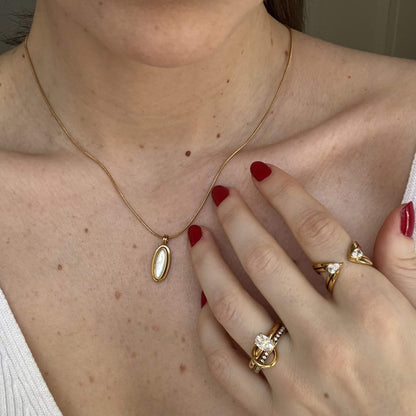 Meideya Oval Pave Duo Ring Set, waterproof 18k gold-plated stainless steel