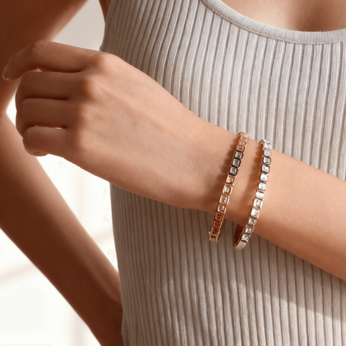 Waterproof Gold Bangle Bracelet with Clear Stones, 18k gold-plated stainless steel