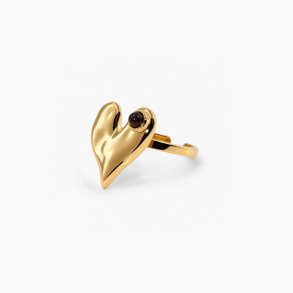 Tiger's Eye Heart Ring — Waterproof 18k Gold Plated