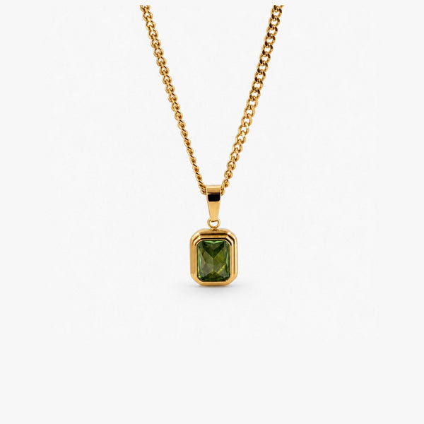 Emerald Stone Pendant Necklace — Waterproof Gold