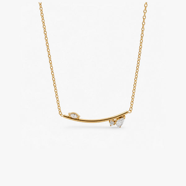 Curved Bar Necklace with CZ Leaf — Waterproof Gold-Plated | Stylr