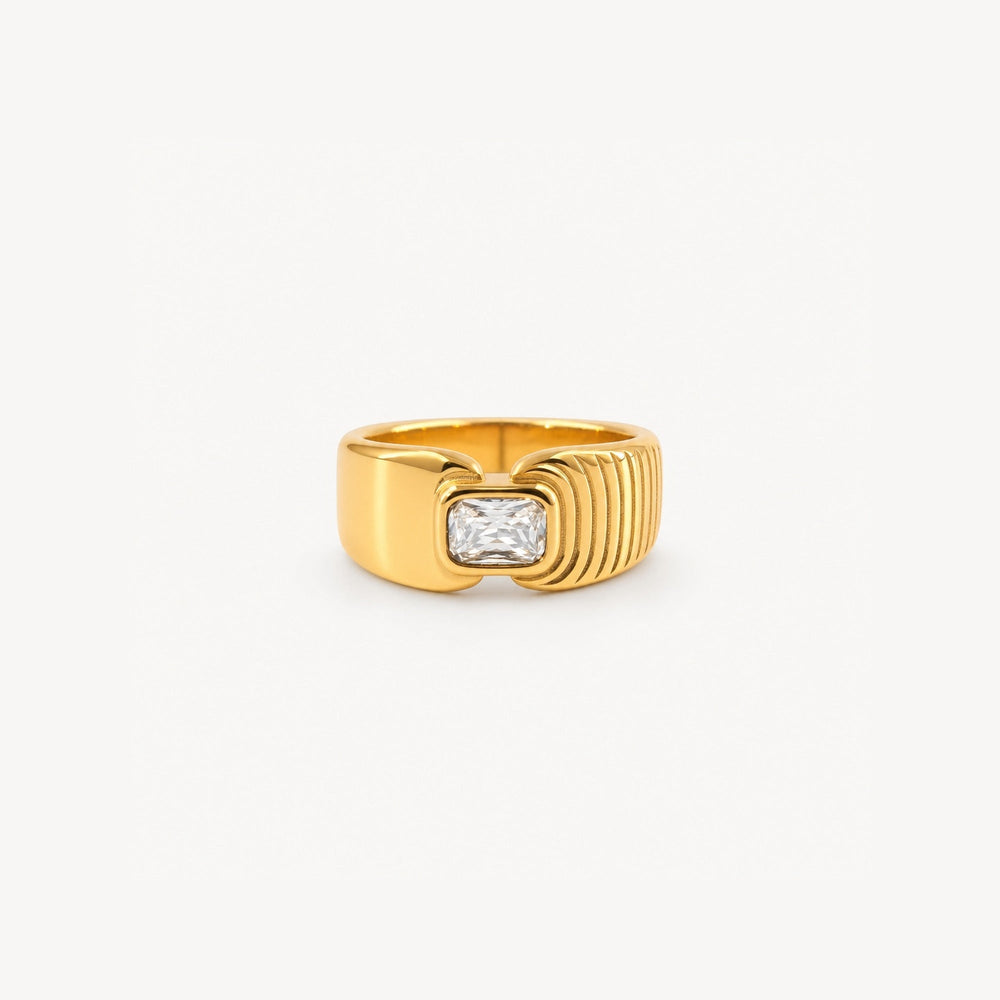 Waterproof Gold Signet Ring with Radiant Crystal — 2
