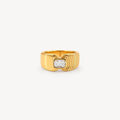Waterproof Gold Signet Ring with Radiant Crystal