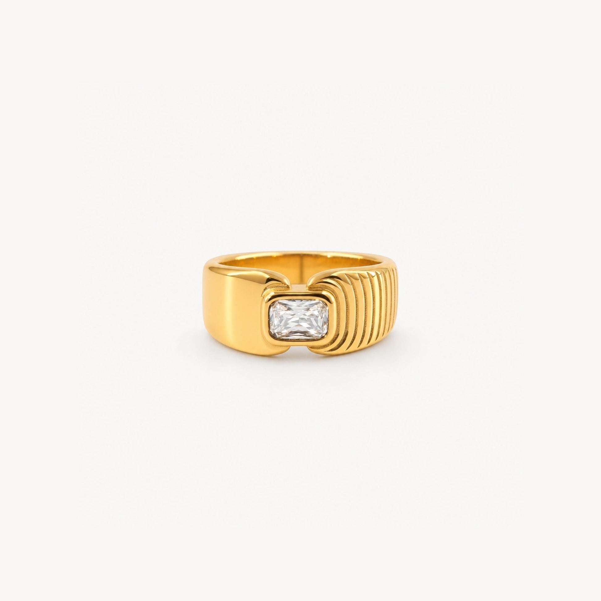 Waterproof Gold Signet Ring with Radiant Crystal — 2