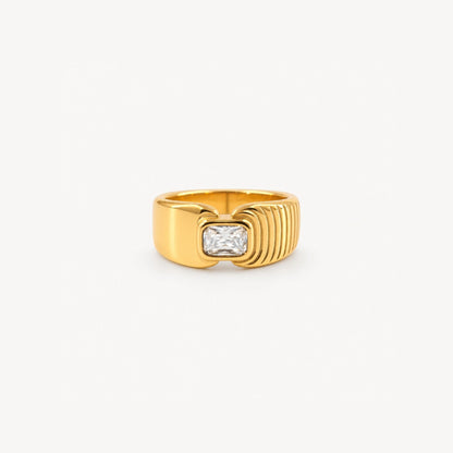 Waterproof Gold Signet Ring with Radiant Crystal — 2