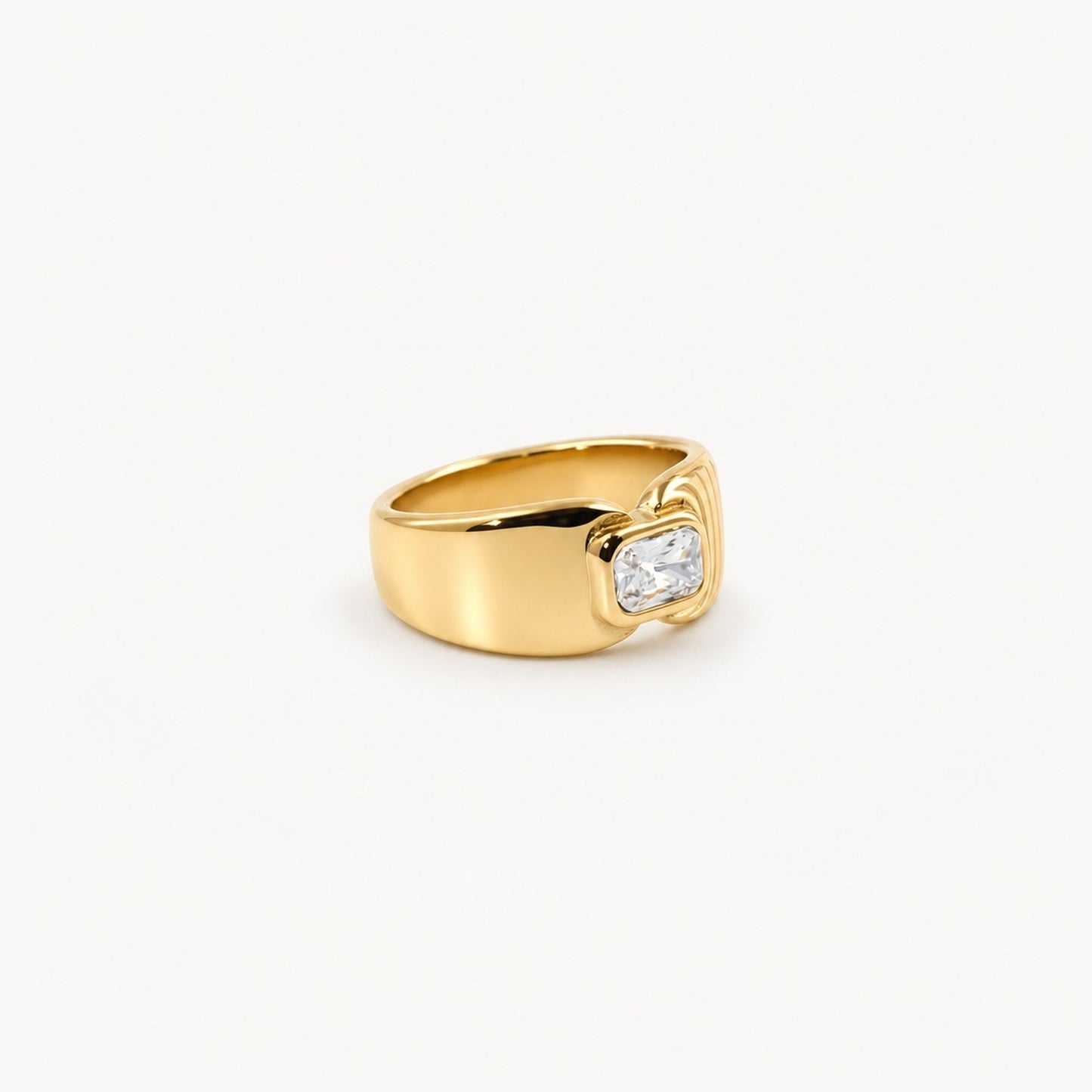 Waterproof Gold Signet Ring with Radiant Crystal — 4