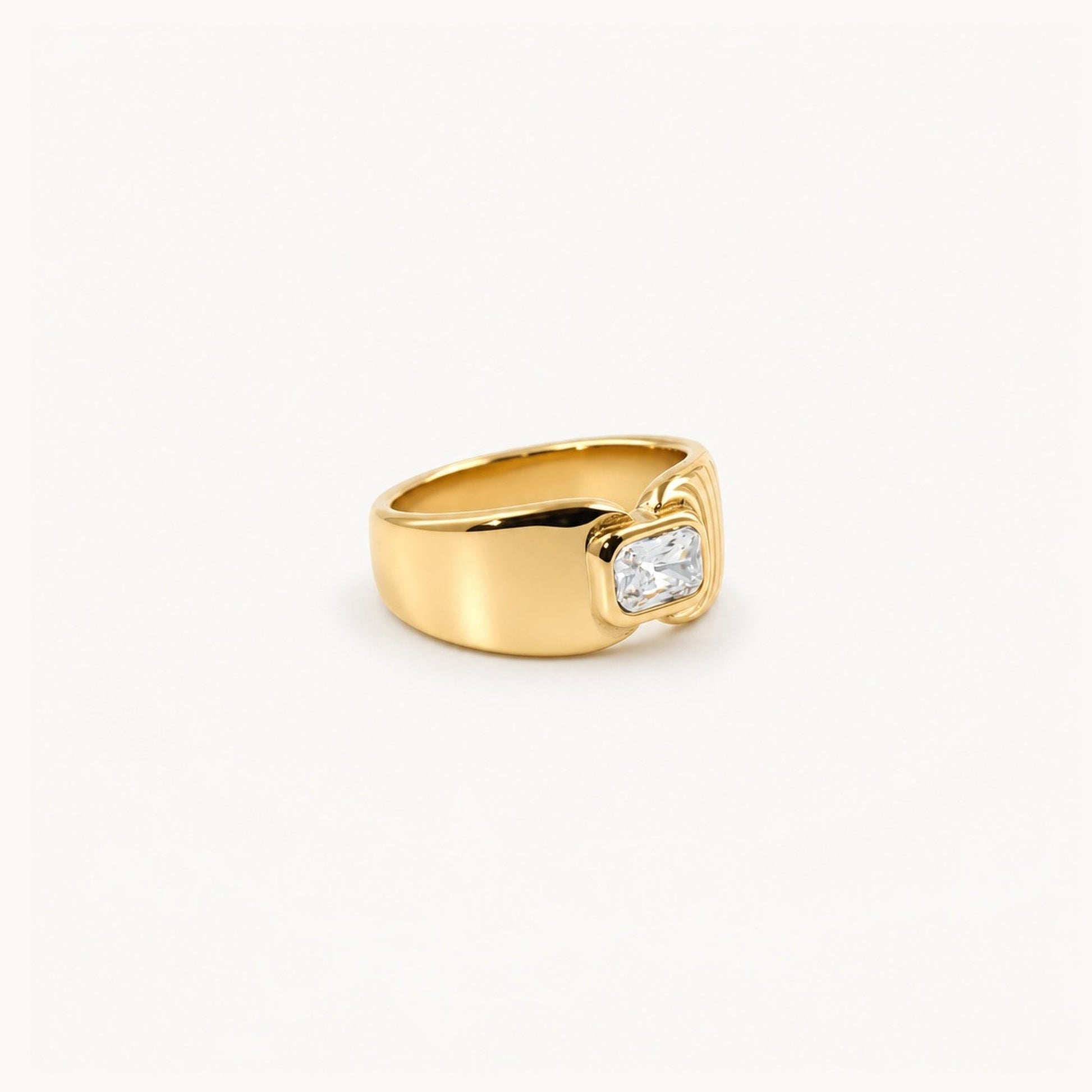 Waterproof Gold Signet Ring with Radiant Crystal — 4