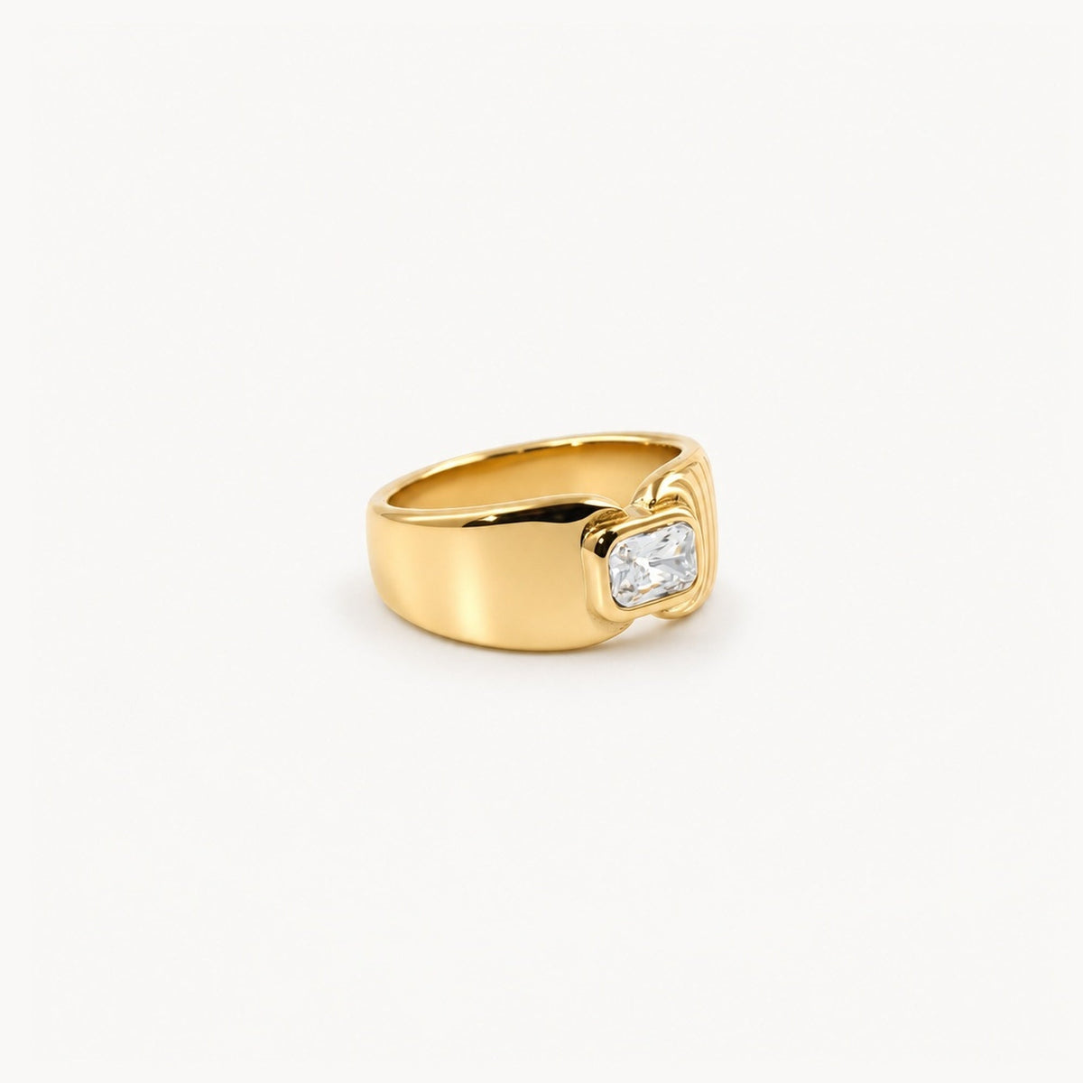 Waterproof Gold Signet Ring with Radiant Crystal — 4