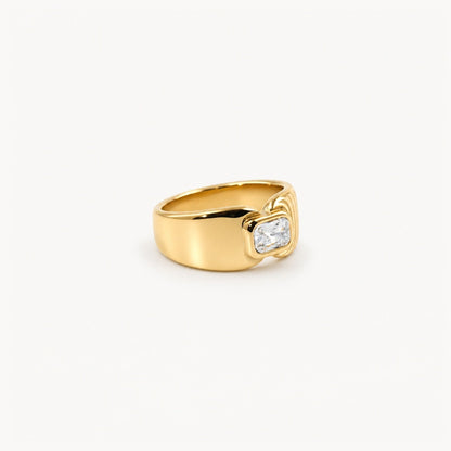Waterproof Gold Signet Ring with Radiant Crystal — 4