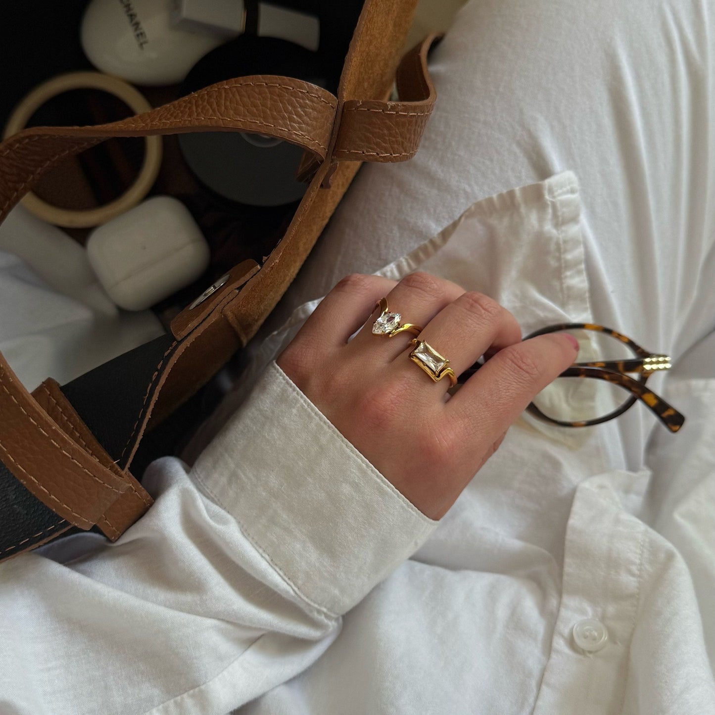 Half Frame Gem Ring