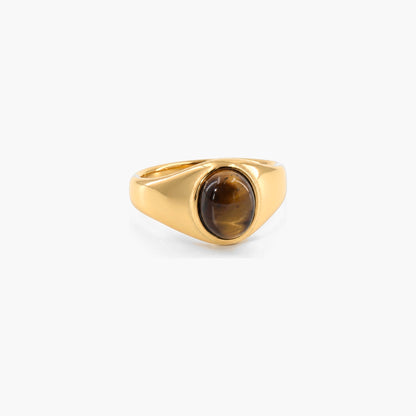 Tigerauge-Ring — Wasserfester, 18k vergoldeter Edelstahl
