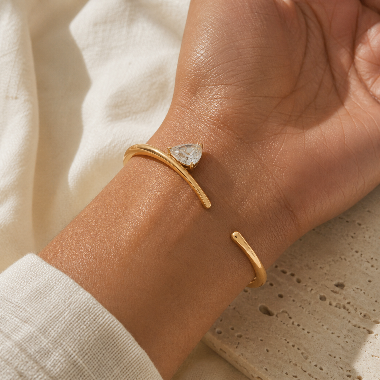 Wavy Pear Cuff worn on the wrist