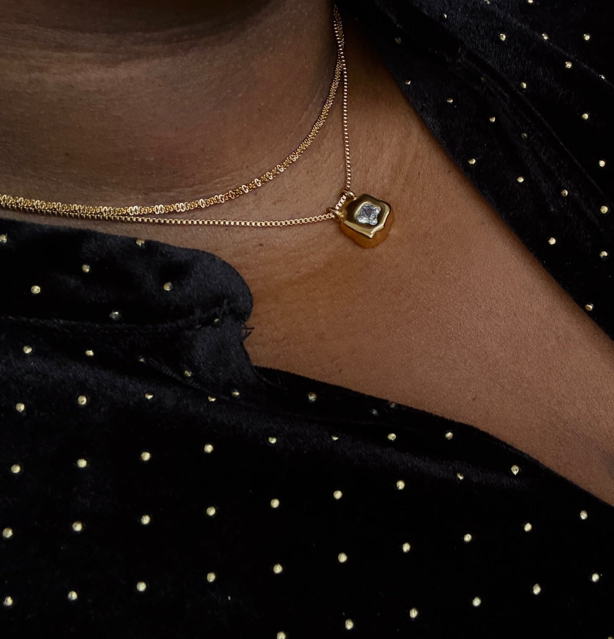 Ivery CZ Pendant Necklace, 18k gold-plated stainless steel